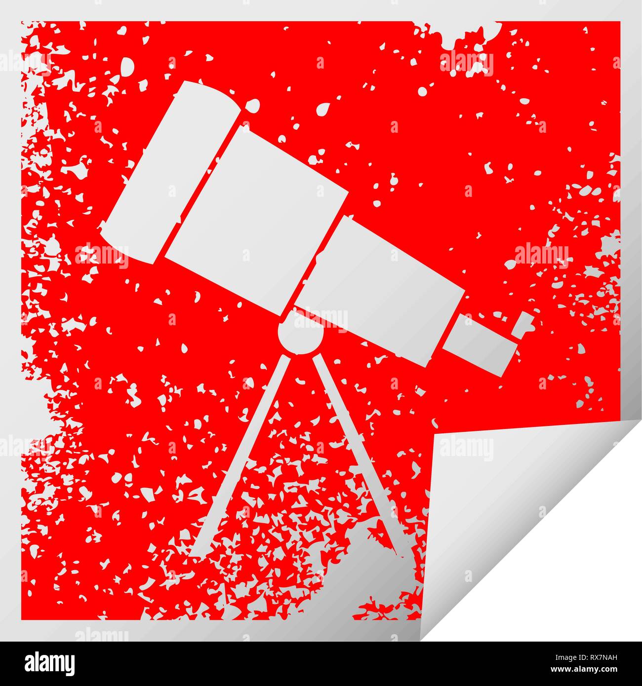 distressed square peeling sticker symbol of a telescope Stock Vector