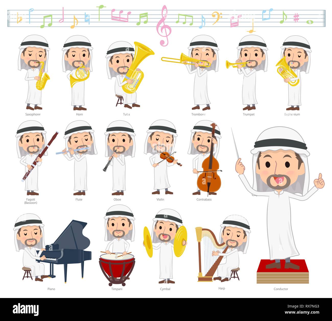 A set of Arabian men on classical music performances.There are actions