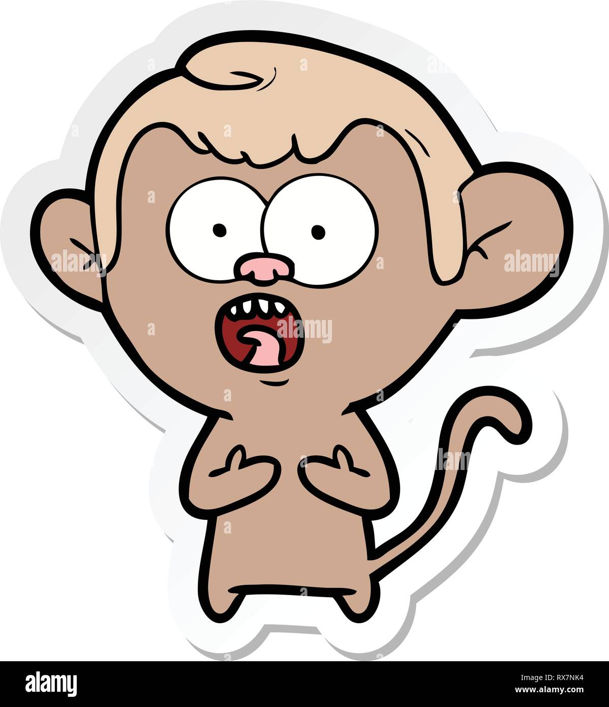 sticker of a cartoon shocked monkey Stock Vector
