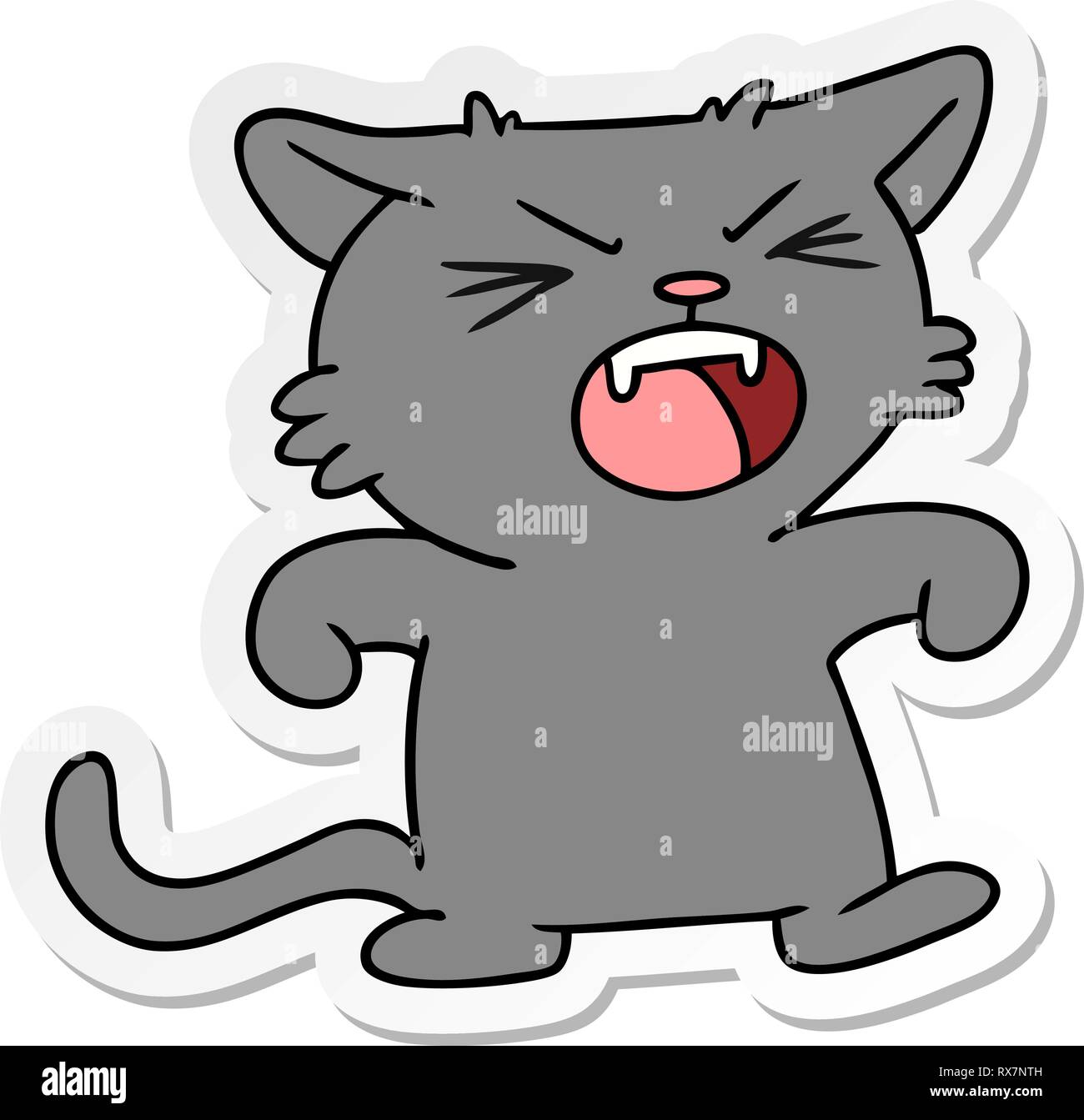 hand drawn sticker cartoon doodle of a screeching cat Stock Vector