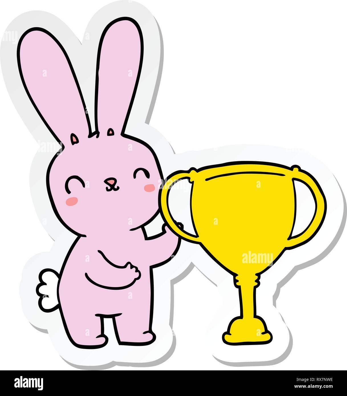 sticker of a cute cartoon rabbit with sports trophy cup Stock Vector ...