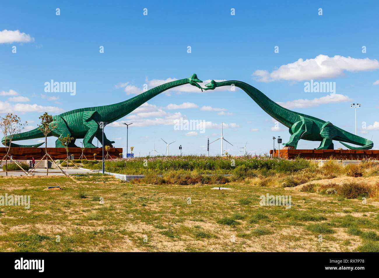 Erenhot, Inner Mongolia, China September 23, 2018 Two green kissing