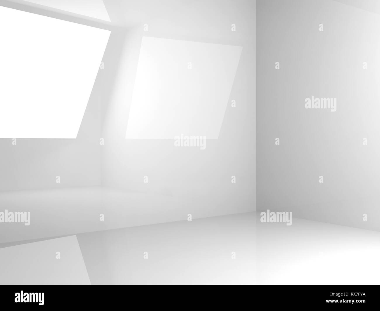 Abstract white interior background, an empty room with shiny walls, 3d ...