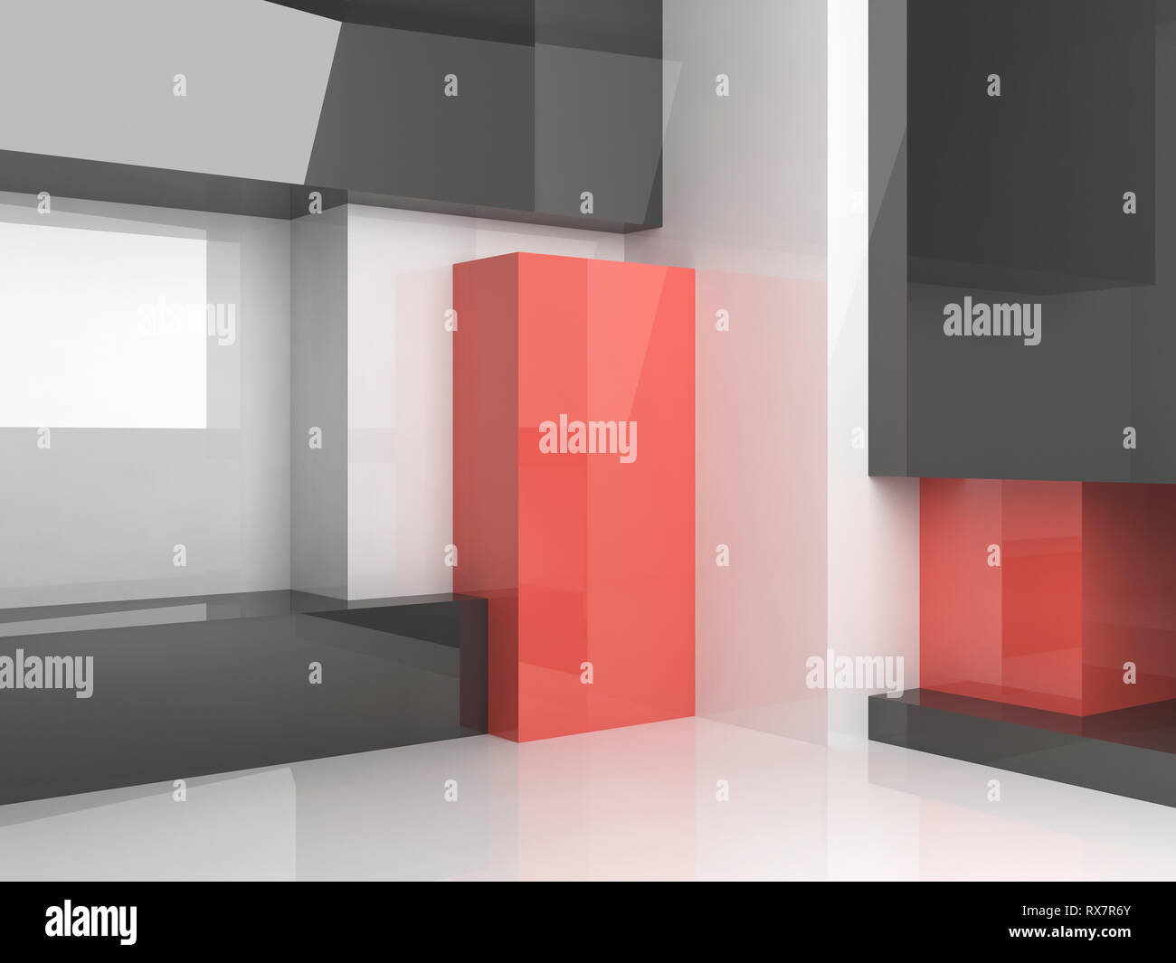 Empty abstract interior background, room with shiny walls and geometric installation, 3d render illustration Stock Photo