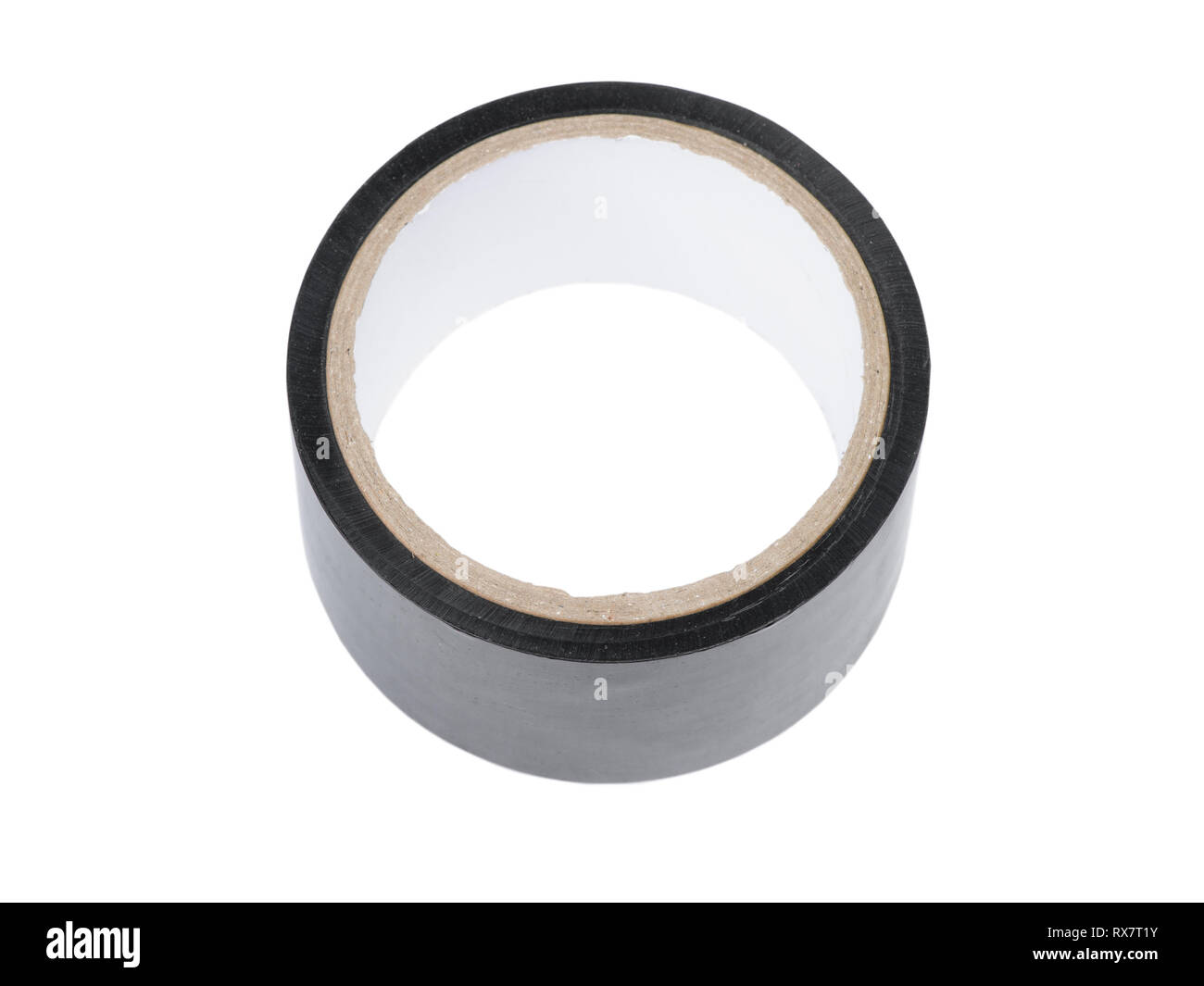 Wide black adhesive tape roll isolated on white background Stock Photo