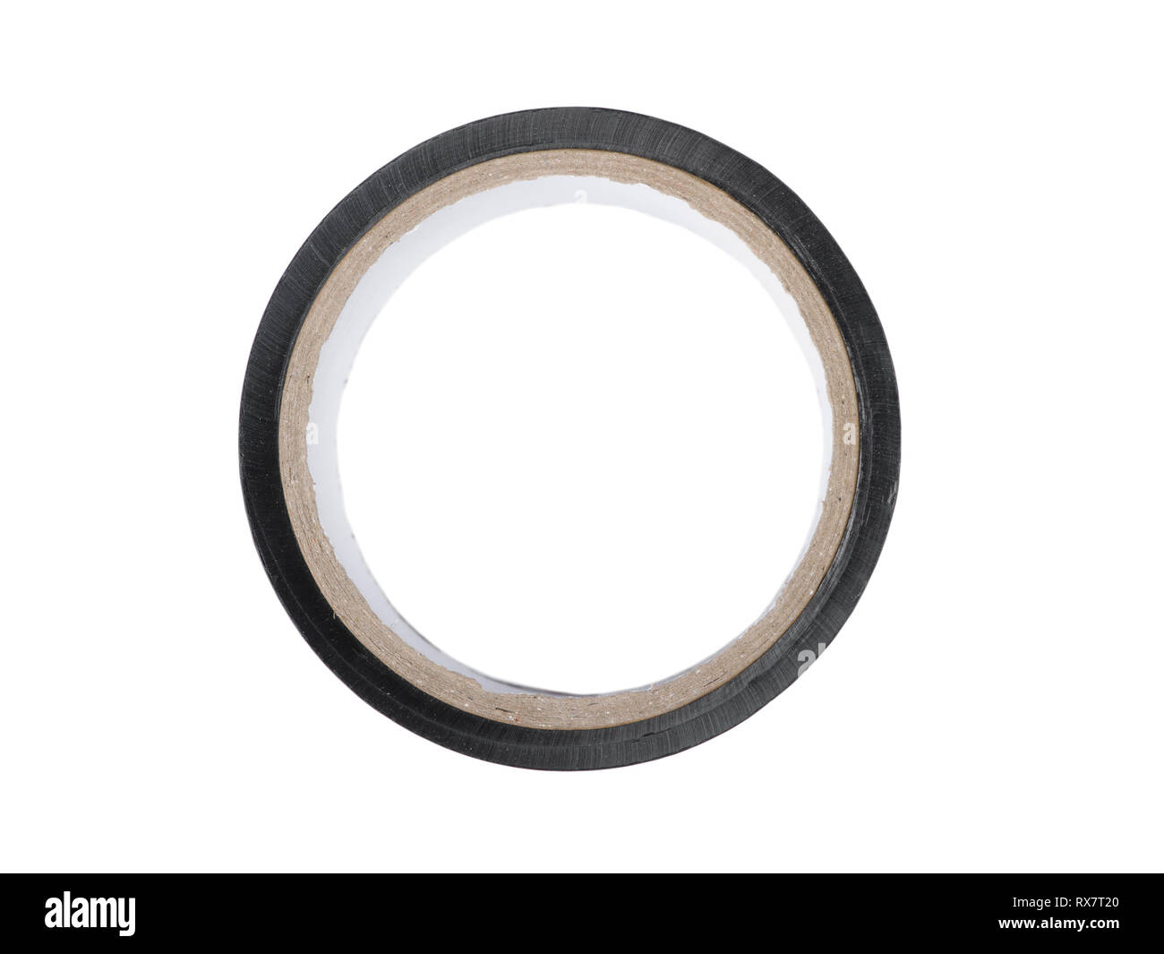 Wide black adhesive tape roll isolated on white background Stock Photo