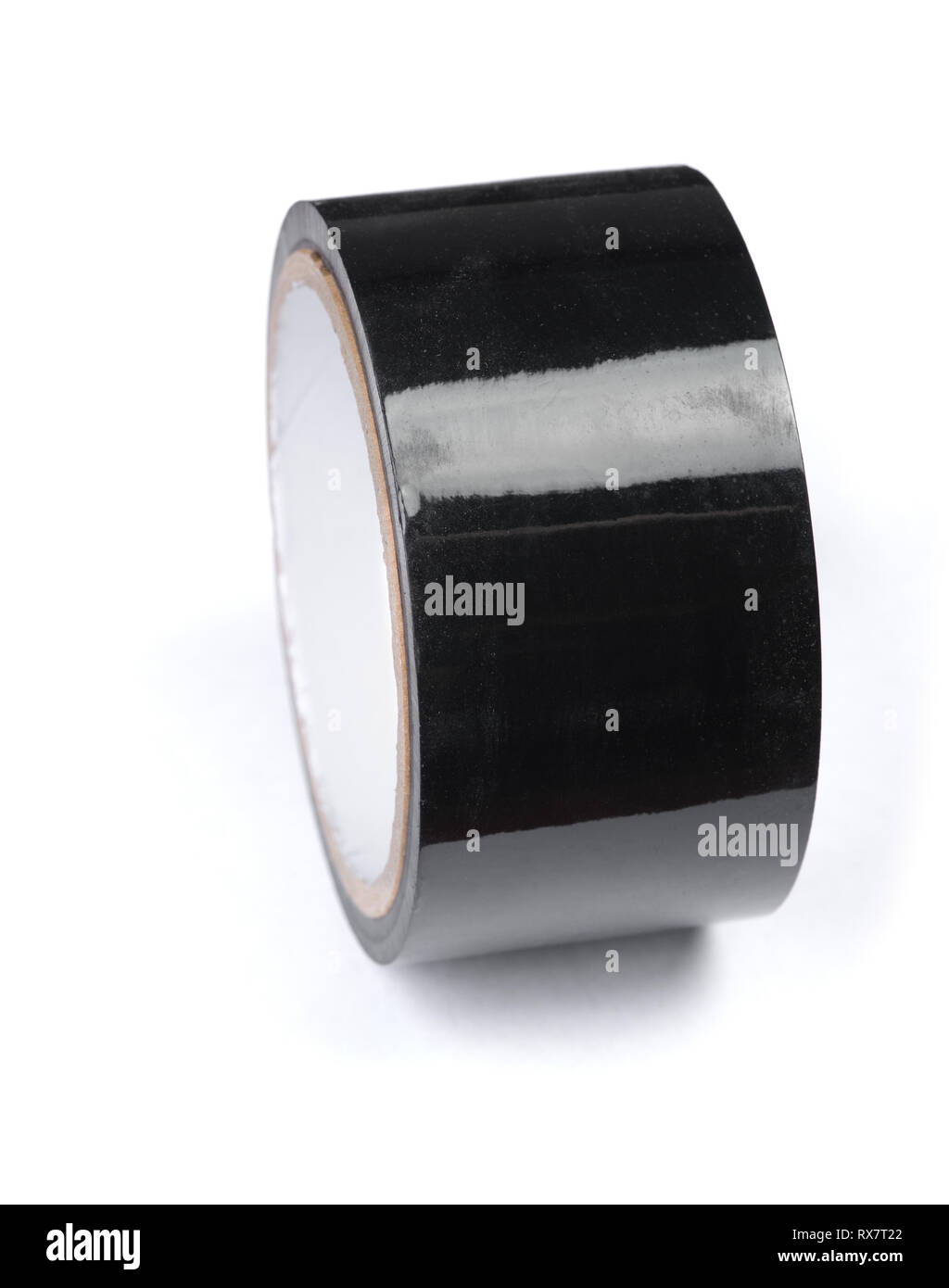 Wide black adhesive tape roll isolated on white background Stock Photo