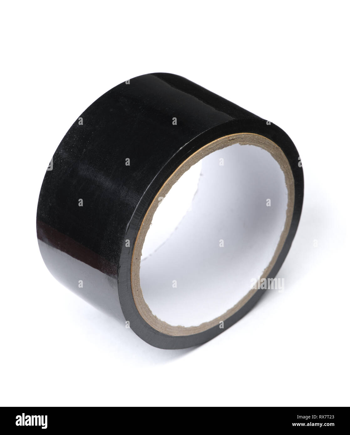 Wide black adhesive tape roll isolated on white background Stock Photo