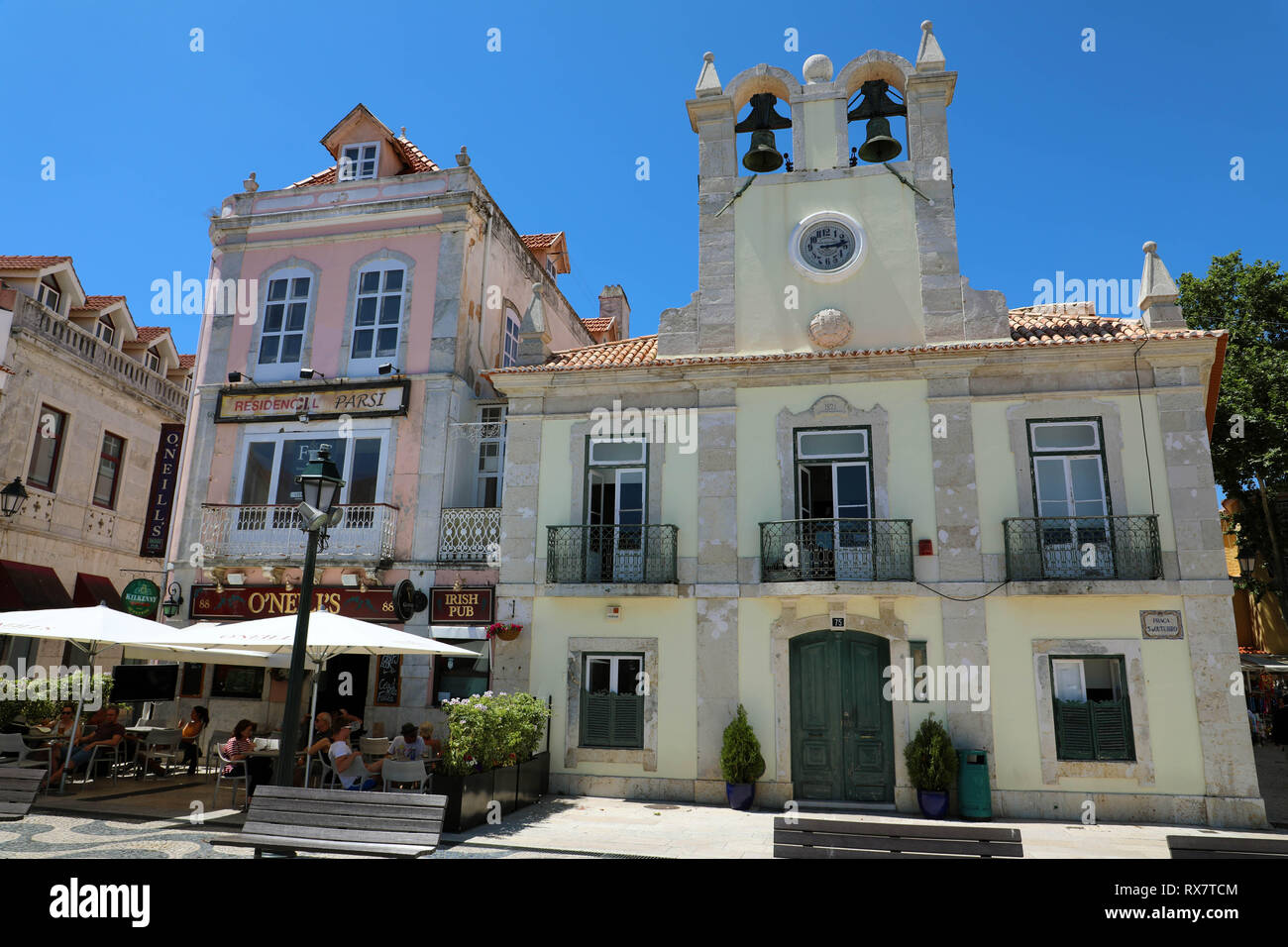 CASCAIS, PORTUGAL JUNE 25, 2018 Main Square of Cascais with Town