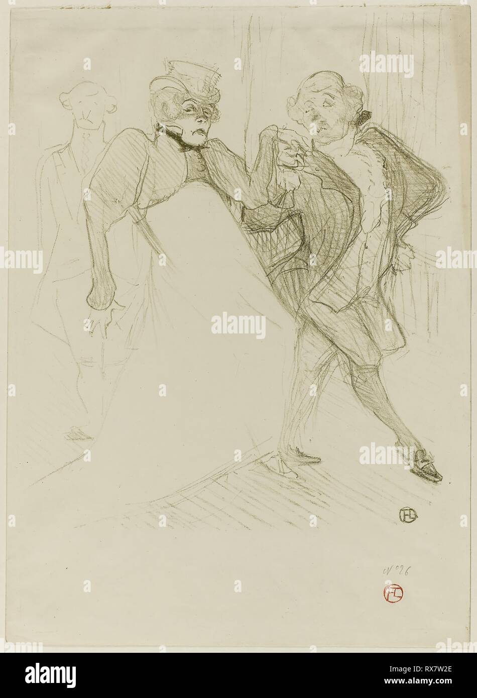 Réjane and Galipaux, in Madame Sans-Gêne. Henri de Toulouse-Lautrec; French, 1864-1901. Date: 1893. Dimensions: 315 × 266 mm (image); 388 × 282 mm (sheet). Color lithograph on cream wove paper. Origin: France. Museum: The Chicago Art Institute. Stock Photo