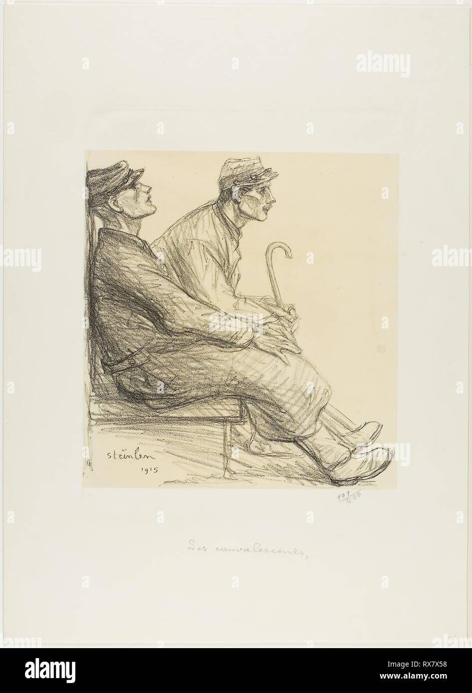 The Convalescents. Théophile-Alexandre Steinlen; French, born Switzerland, 1859-1923. Date: 1915. Dimensions: 240 × 224 mm (image); 453 × 332 mm (sheet). Lithograph. Origin: France. Museum: The Chicago Art Institute. Stock Photo