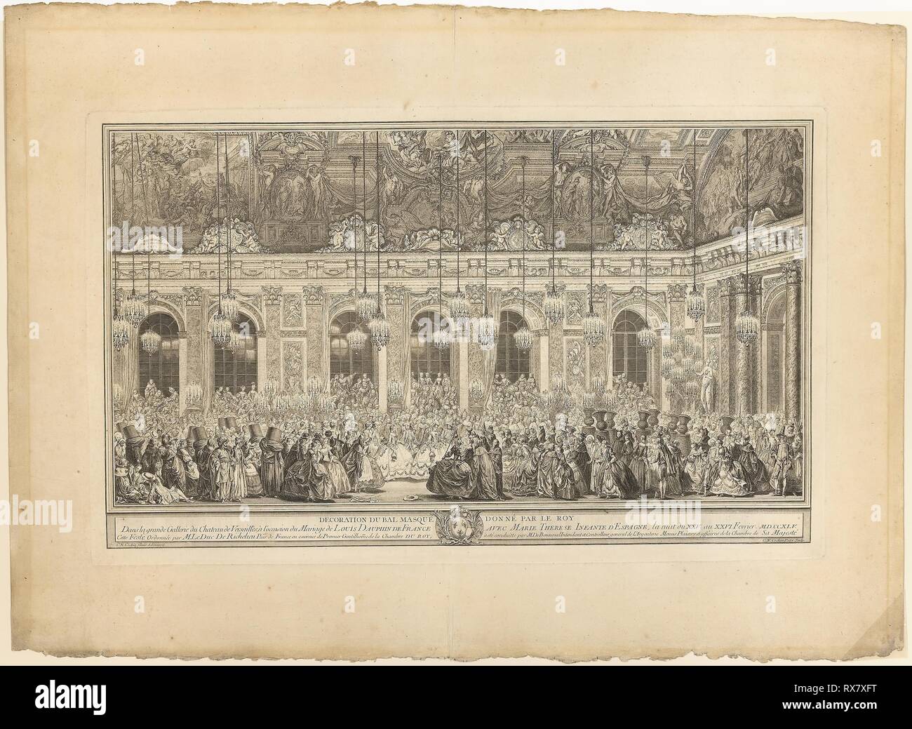 Decoration for a Masked Ball given by the King. Charles Nicolas Cochin I (French, 1688-1754); after Charles-Nicholas Cochin the younger (French, 1715-1790). Date: 1746. Dimensions: . Etching and engraving on paper. Origin: France. Museum: The Chicago Art Institute. Stock Photo