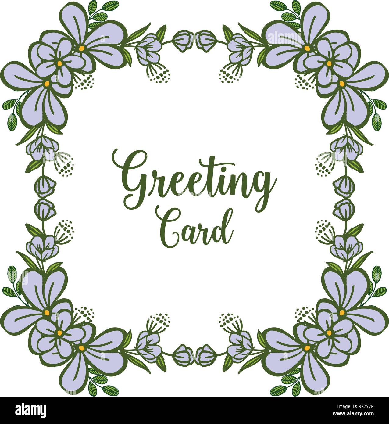Vector illustration greeting card writing with purple flower frame hand ...