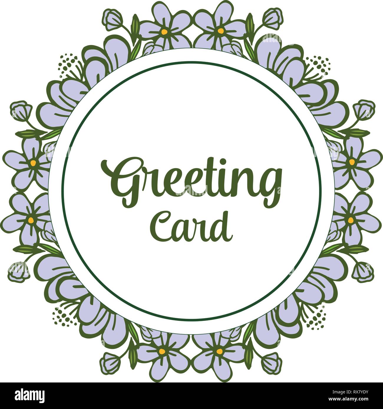 Vector illustration greeting card writing with purple flower frame hand ...