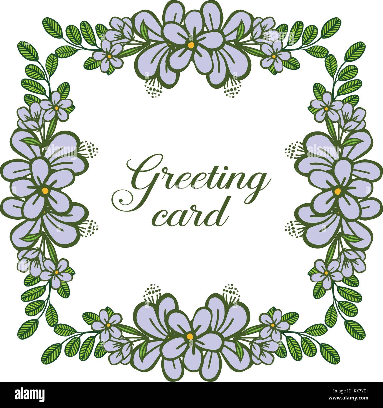 Vector illustration greeting card writing with purple flower frame hand ...