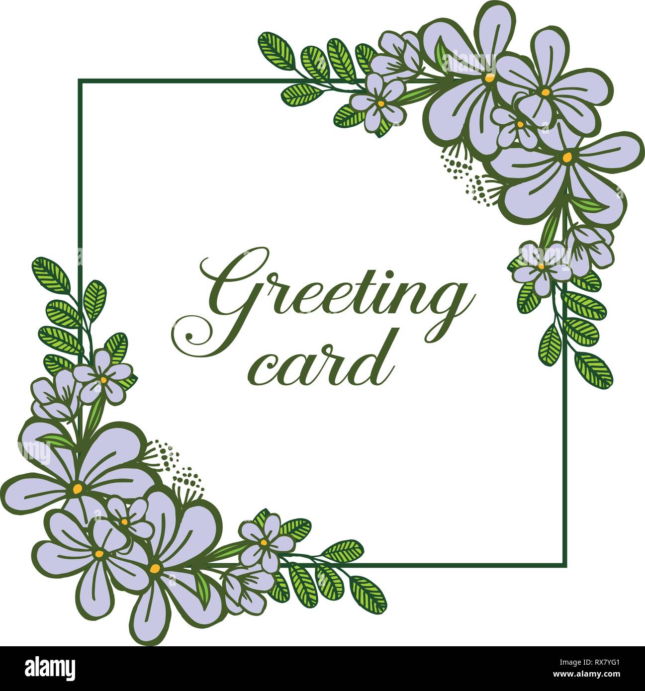Vector illustration greeting card design with bright purple flower ...