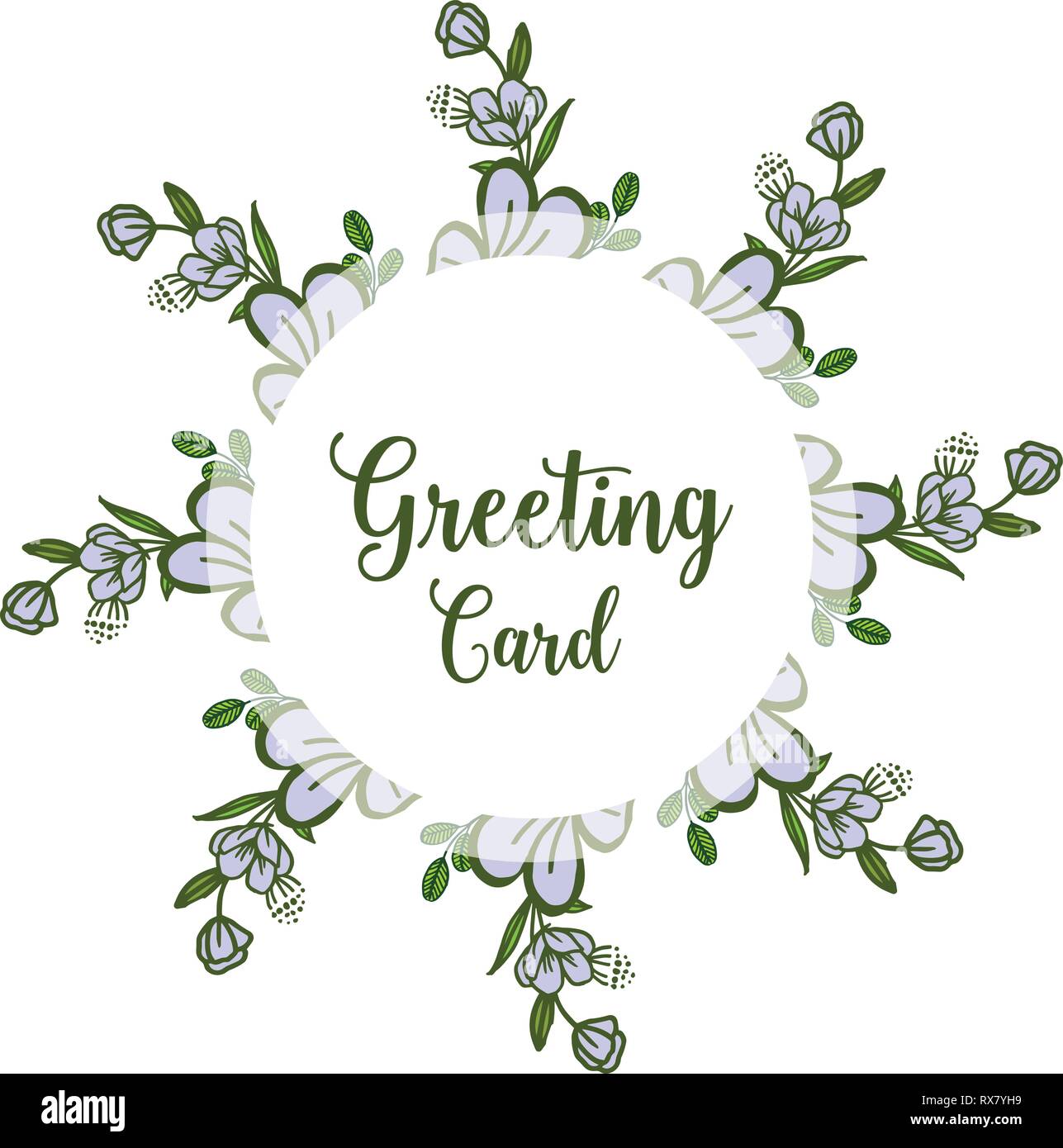 Vector illustration greeting card design with bright purple flower ...