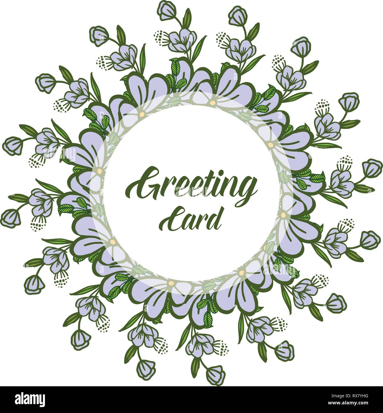 Vector illustration greeting card design with bright purple flower ...