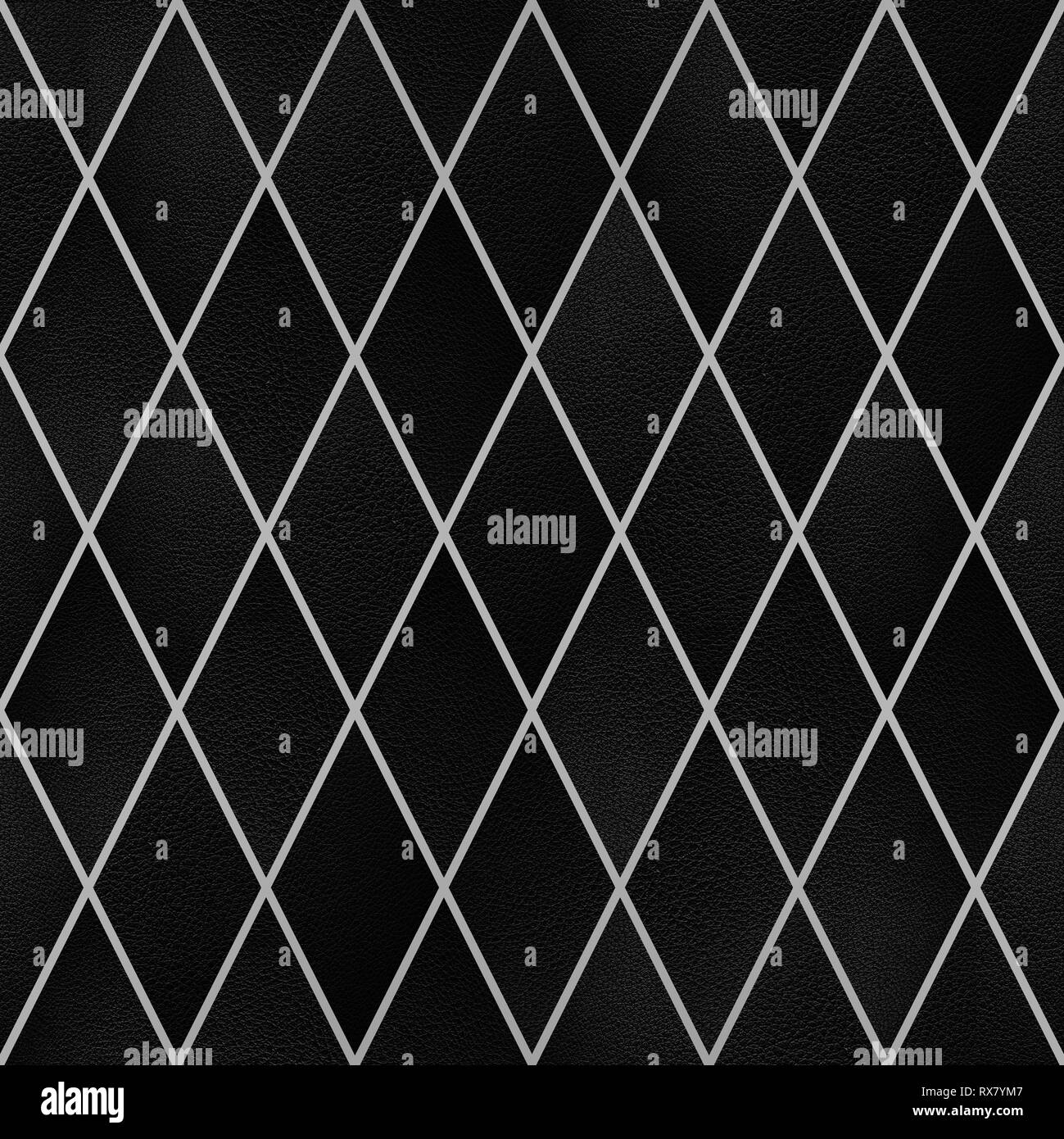 Black leather in rhombus pattern, Seamless wallpaper texture pattern background Stock Photo