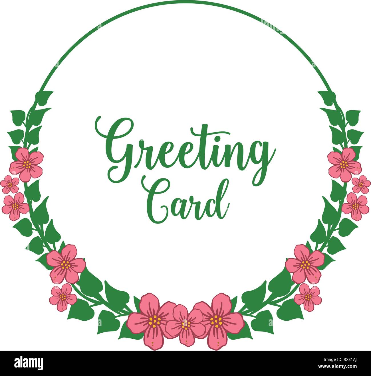 Vector illustration greeting card with frame flower pink leaf green ...