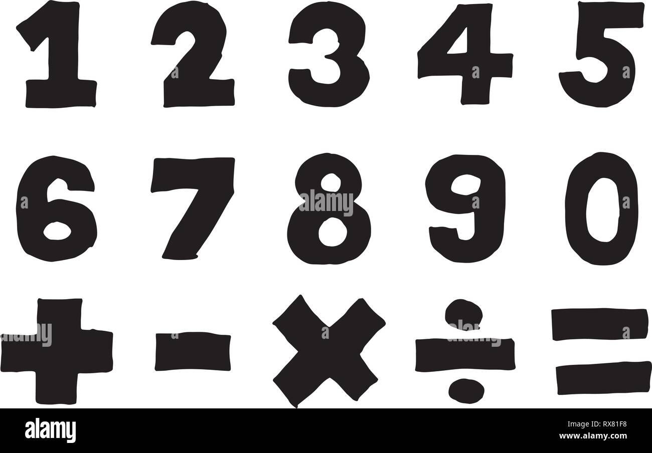 Black color hand drawing of number and mathematic symbol (Plus, minus ...