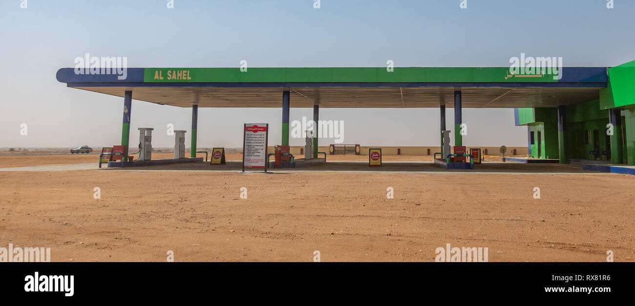 Nuri, Sudan, February 10., 2019: Petrol station in Sudan, closed due to lack of petrol Stock Photo