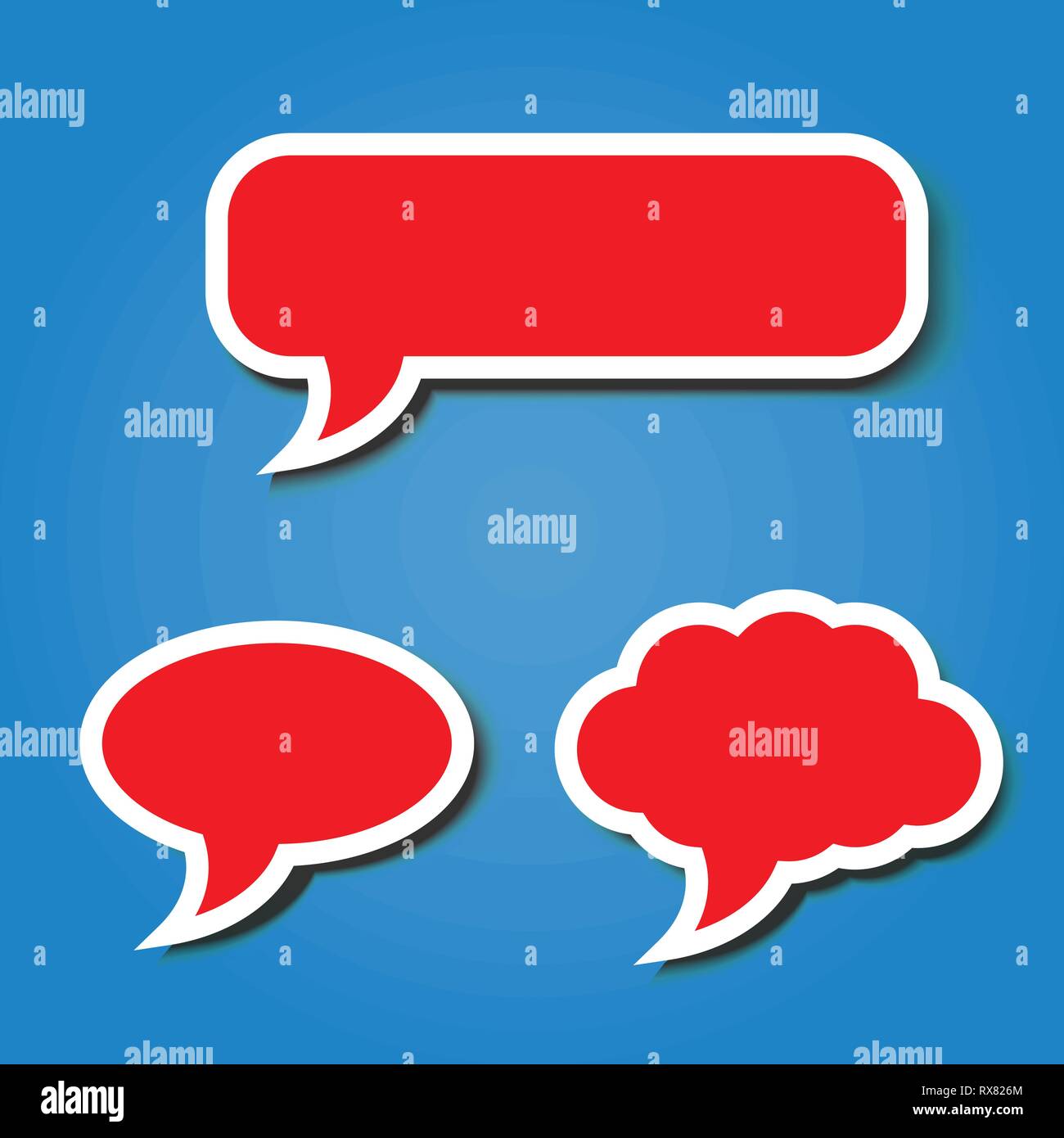Blank red bubble speech with white border template on blue background ...