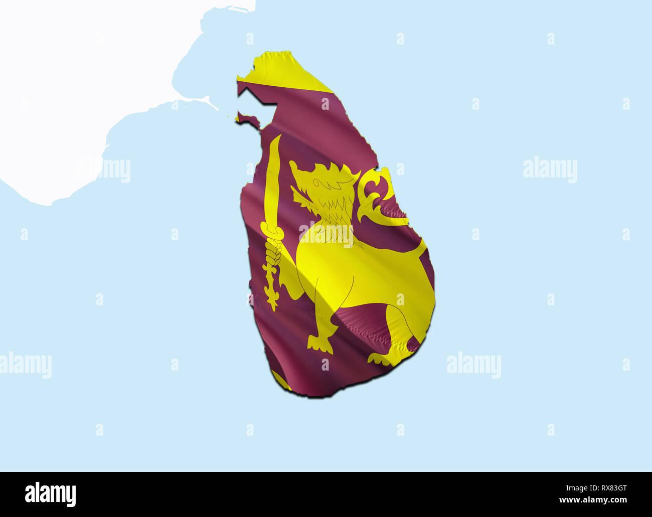 Flag Map of Sri Lanka. 3D rendering Sri Lanka map and flag on Asia map. The national symbol of Sri Lanka. Colombo flag on Asia background. National Sr Stock Photo