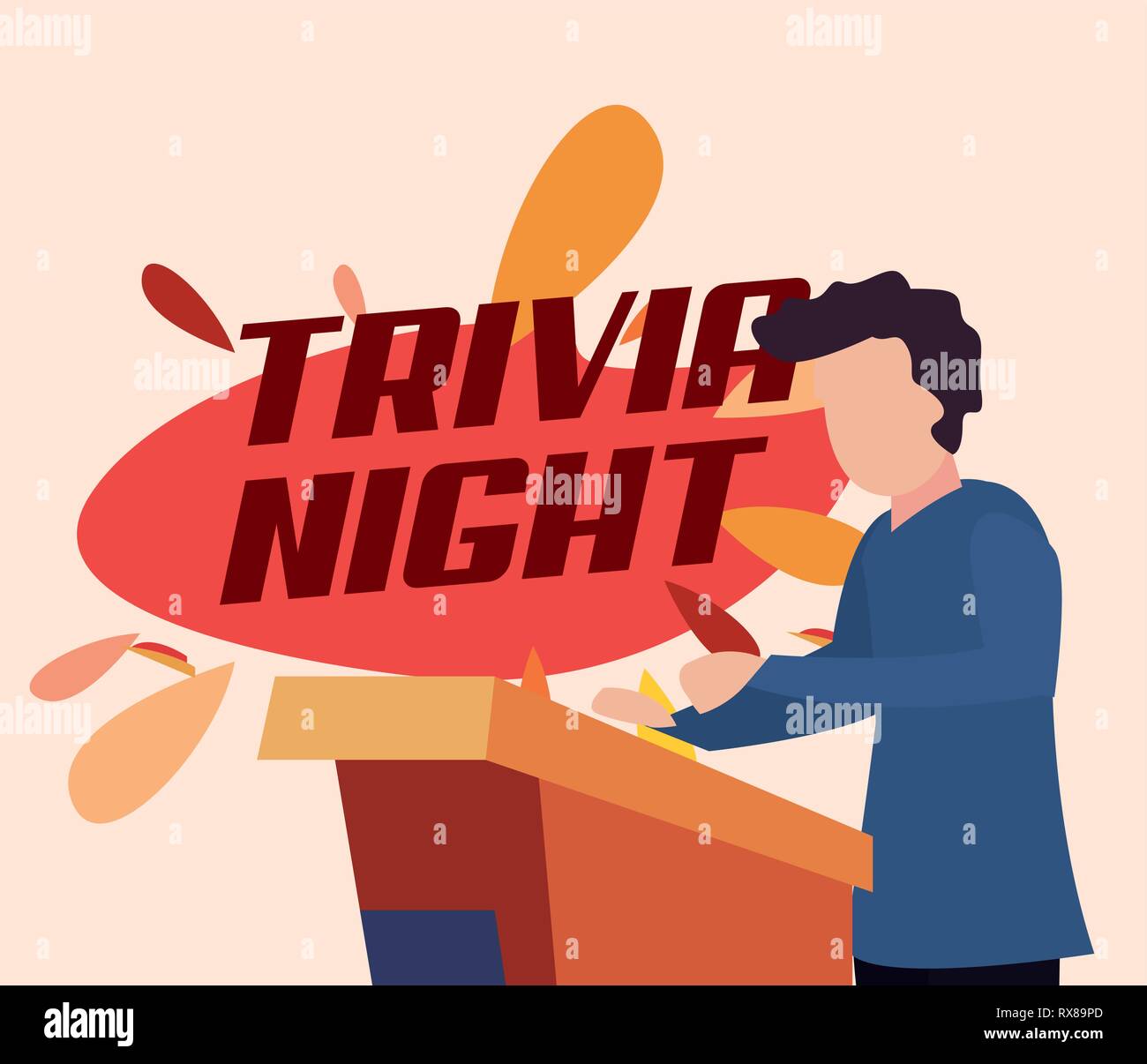 trivia night lettering man talk in stand vector illustration Stock ...