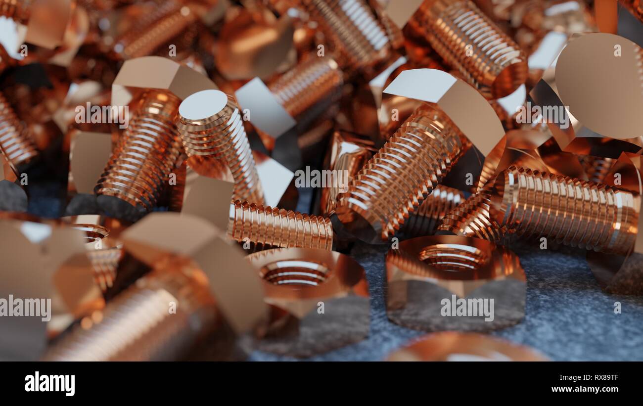 Copper Bolts and nuts in bronze color on concrete floor Stock Photo Alamy
