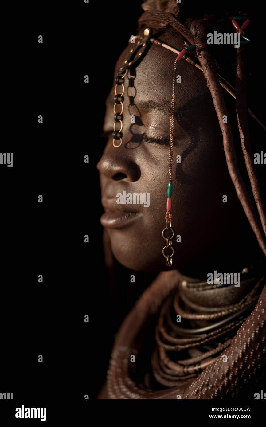 A portrait of a Himba woman in Namibia. Stock Photo