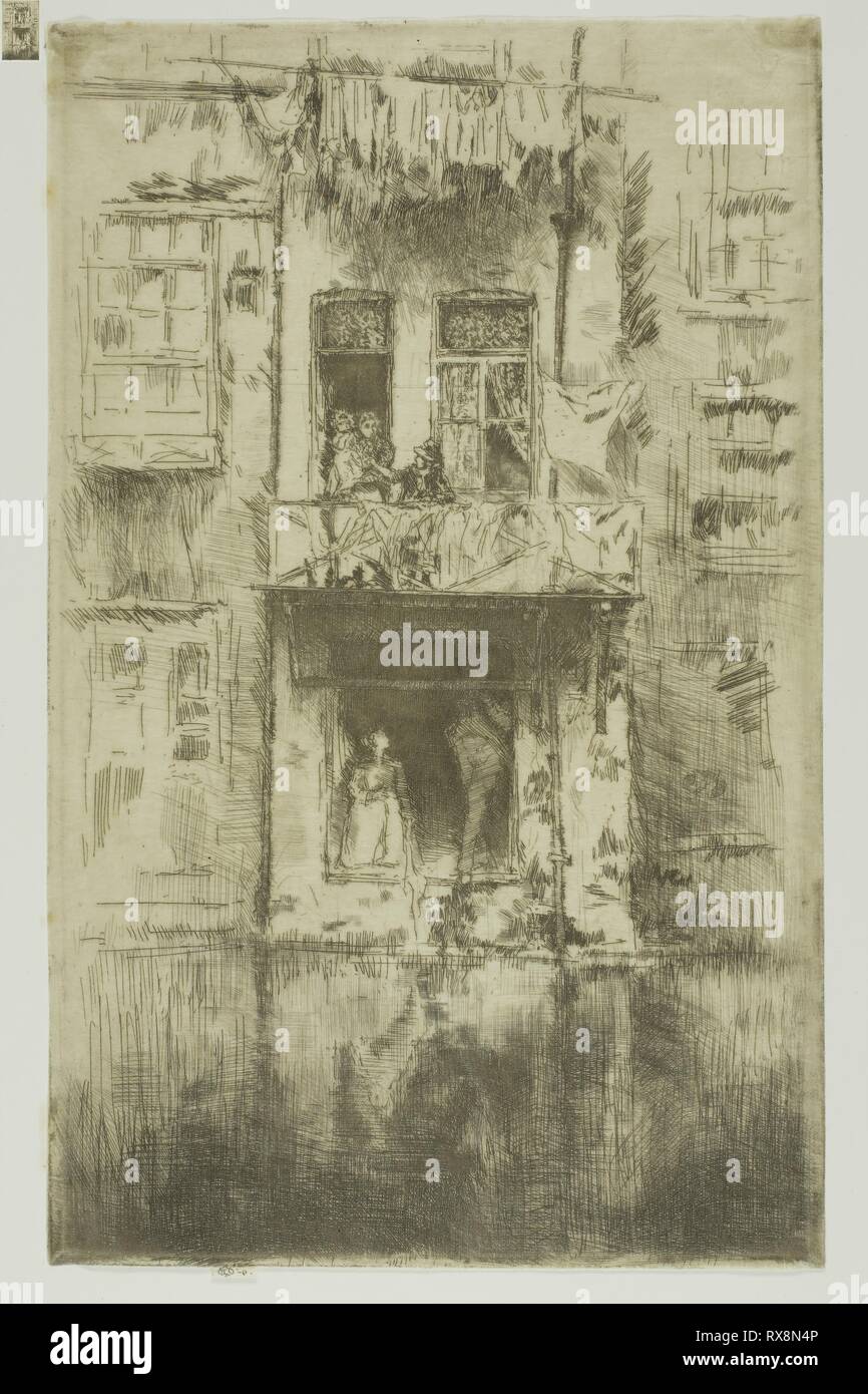 Balcony, Amsterdam. James McNeill Whistler; American, 1834-1903. Date: 1889. Dimensions: 273 x 170 mm (approx plate); 274 x 170 mm (sheet). Etching and drypoint in black ink on ivory Japanese paper. Origin: United States. Museum: The Chicago Art Institute. Stock Photo
