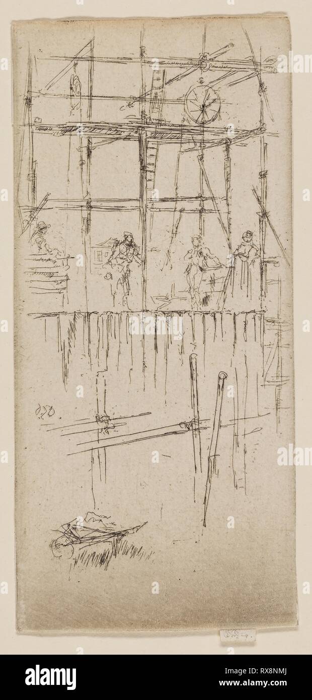 Savoy Scaffolding. James McNeill Whistler; American, 1834-1903. Date: 1887. Dimensions: 177 x 81 mm (plate); 181 x 81 mm (sheet). Etching in black ink on off-white laid paper. Origin: United States. Museum: The Chicago Art Institute. Stock Photo