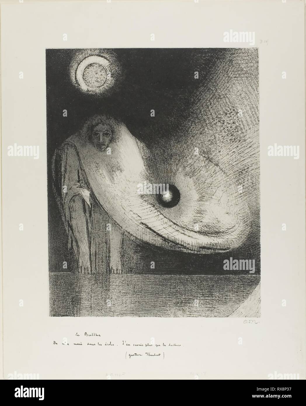 The Buddha. Odilon Redon; French, 1840-1916. Date: 1895. Dimensions: 314 × 250 mm (image/chine); 440 × 350 mm (sheet). Lithograph in black on ivory China paper laid down on ivory wove paper. Origin: France. Museum: The Chicago Art Institute. Stock Photo
