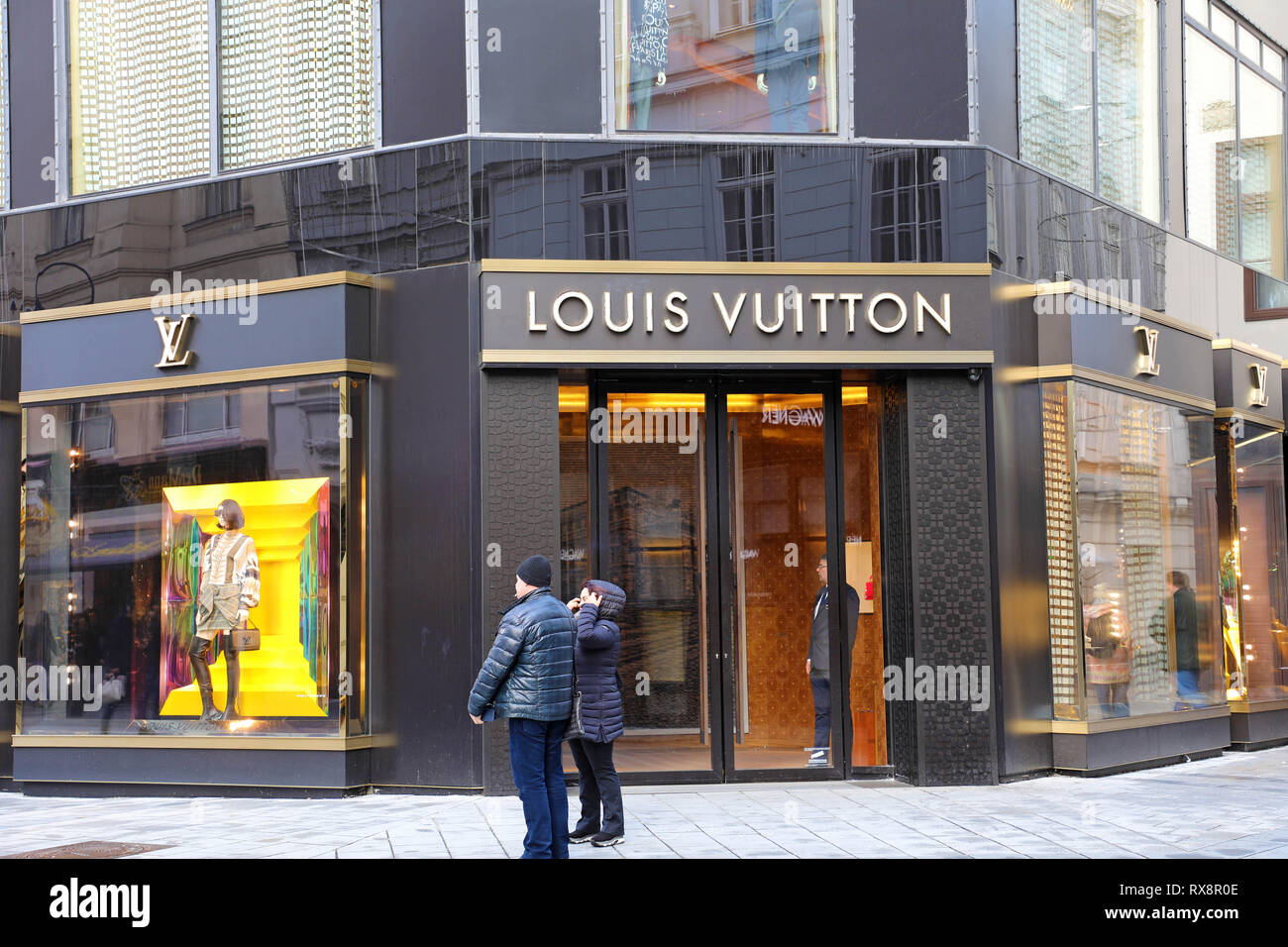 VIENNA, AUSTRIA - JANUARY 8, 2019:  A front exterior view of the Louis Vuitton store in Vienna main street, Austria Stock Photo