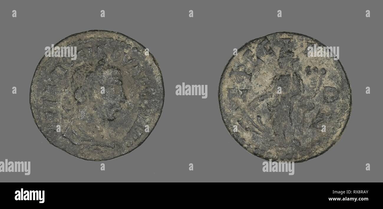 Coin Portraying Emperor Valerian I ?. Roman. Date: 253 AD-260 AD. Dimensions: Diam. 2.1 cm; 4.55 g. Bronze. Origin: Roman Empire. Museum: The Chicago Art Institute. Author: ANCIENT ROMAN. Stock Photo
