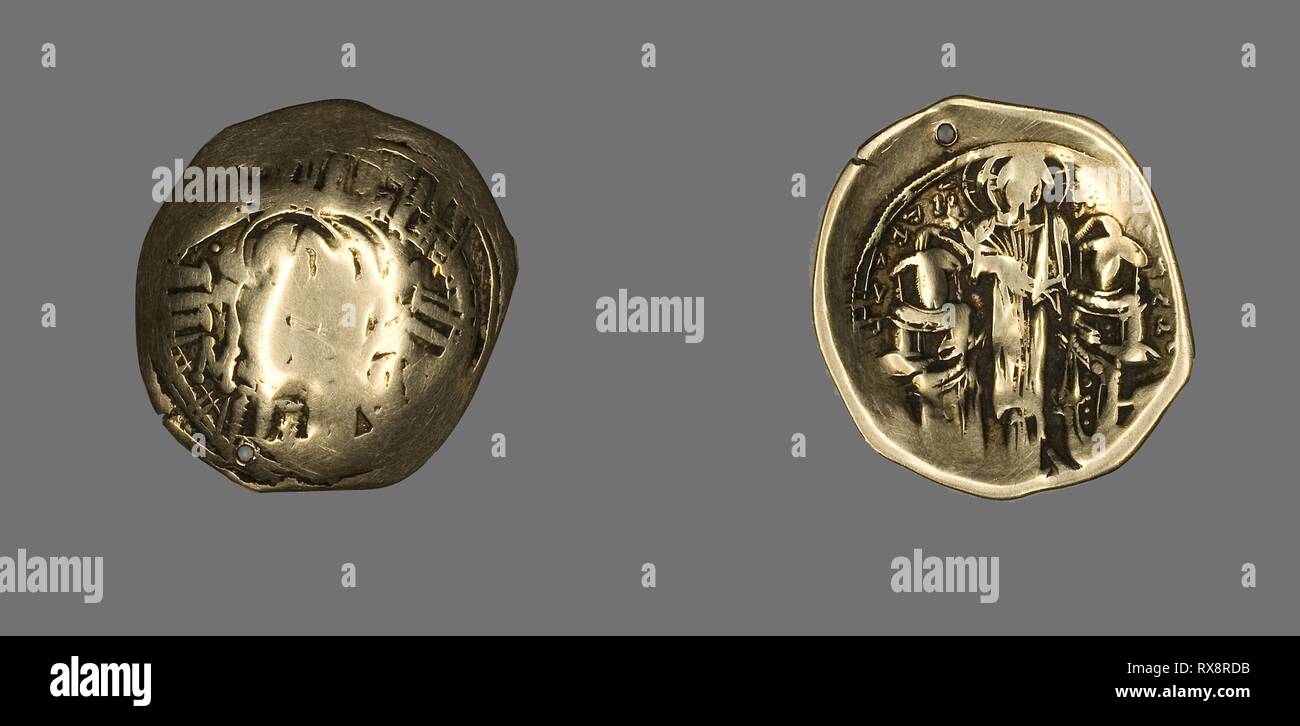 Hyperpyron (Coin) of Andronicus II Palaeologus and Michael IX. Byzantine (?). Date: 1282-1328. Dimensions: Diam. 2.5 cm; 3.67 g. Gold. Origin: Byzantine Empire. Museum: The Chicago Art Institute. Stock Photo