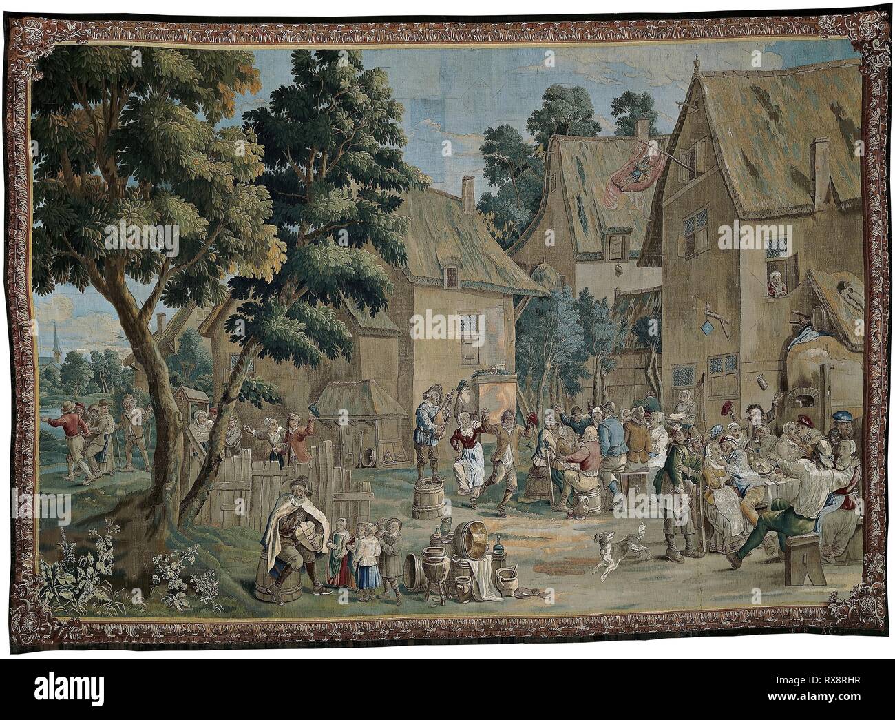 Village Fete (Saint George's Fair), from a Teniers series. After a design by David II Teniers (1610-1690); Woven at the workshop of Gaspard (Jasper) van der Borcht (1675-1742); Flanders, Brussels. Date: 1700-1720. Dimensions: 449.6 × 320.7 cm (177 × 126 1/4 in.). Wool and silk, slit and double interlocking tapestry weave. Origin: Brussels. Museum: The Chicago Art Institute. Stock Photo