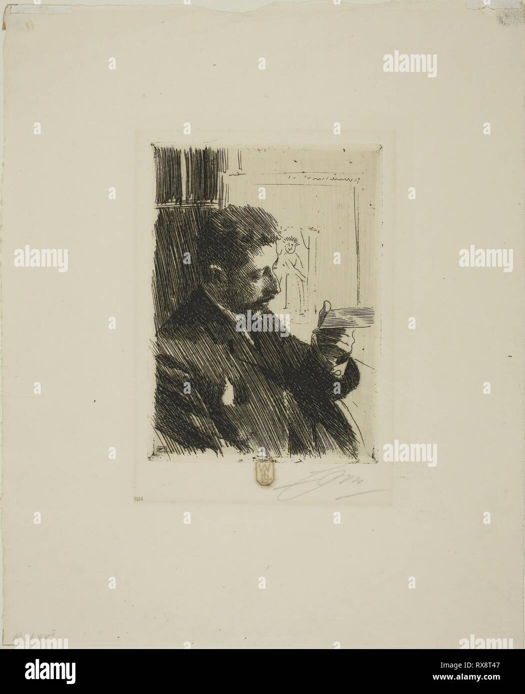 H. R. H. Prince Eugen of Sweden. Anders Zorn; Swedish, 1860-1920. Date: 1891. Dimensions: 134 x 96 mm (image); 139 x 101 mm (plate); 282 x 228 mm (sheet). Etching on ivory laid paper. Origin: Sweden. Museum: The Chicago Art Institute. Stock Photo
