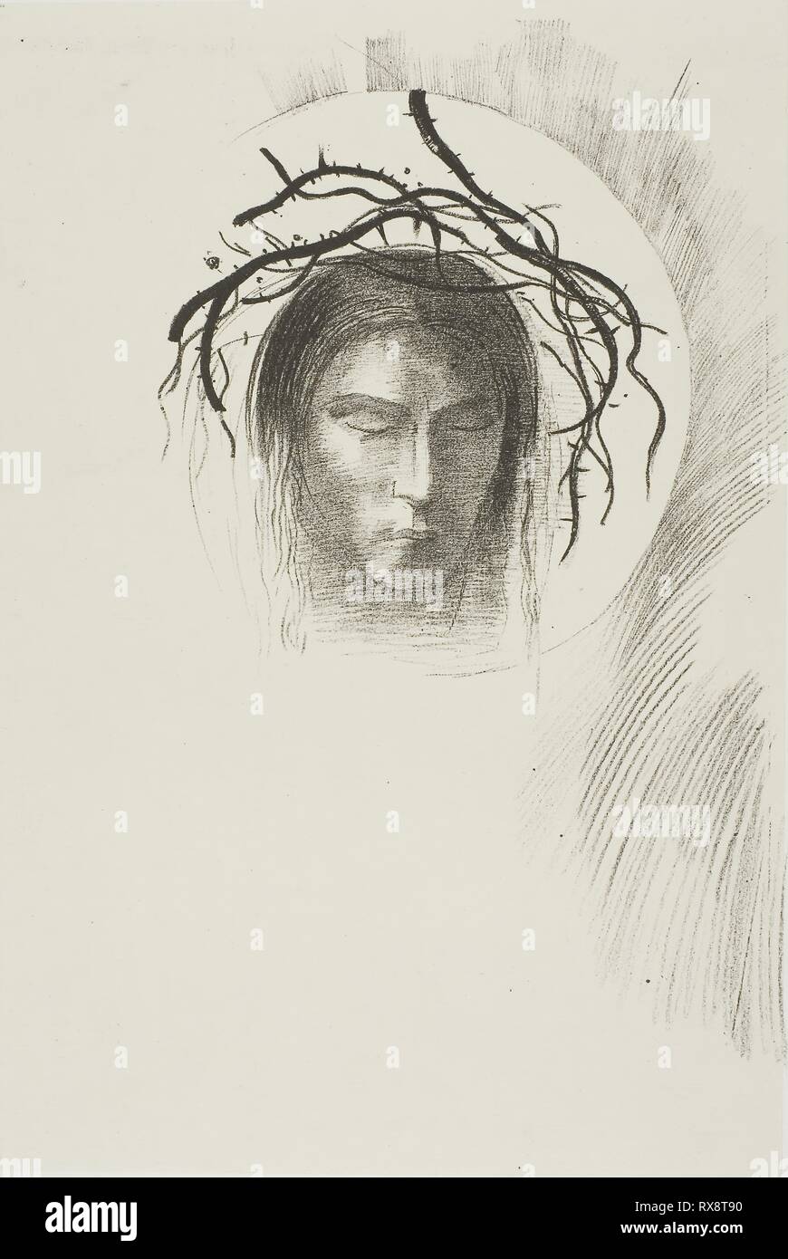 Day Appears at Last,...and in the Very Disk of the Sun Shines the Face of Jesus Christ, plate 24 of 24. Odilon Redon; French, 1840-1916. Date: 1896. Dimensions: 265 × 162 mm (image); 291 × 199 mm (chine); 520 × 343 mm (sheet). Lithograph in black on cream China paper laid down on ivory wove paper. Origin: France. Museum: The Chicago Art Institute. Stock Photo