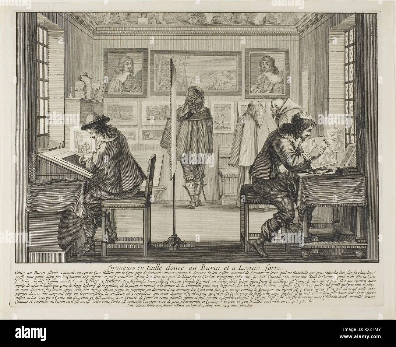 The Engraver and the Etcher. Abraham Bosse; French, 1602-1676. Date: 1642. Dimensions: 257 × 324 mm (plate); 275 × 340 mm (sheet). Etching on ivory laid paper. Origin: France. Museum: The Chicago Art Institute. Stock Photo