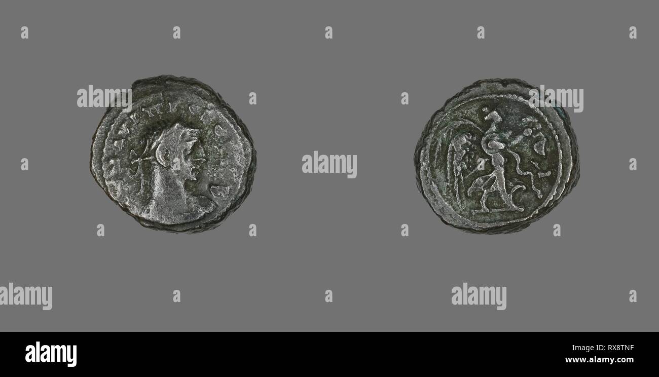 Tetradrachm (Coin) Portraying Emperor Probus. Roman. Date: 279 AD-280 AD. Dimensions: Diam. 2 cm; 8.76 g. Billon. Origin: Alexandria. Museum: The Chicago Art Institute. Author: ANCIENT ROMAN. Stock Photo