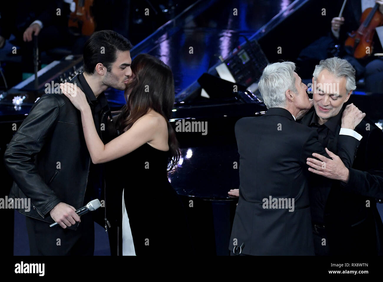 First evening of the 69th Annual Sanremo Festival of Italian Song held at Teatro Ariston of Sanremo  Featuring: Andrea Bocelli, Claudio Baglioni, Virginia Raffaele, Matteo Bocelli Where: Sanremo, Italy When: 05 Feb 2019 Credit: IPA/WENN.com  **Only available for publication in UK, USA, Germany, Austria, Switzerland** Stock Photo