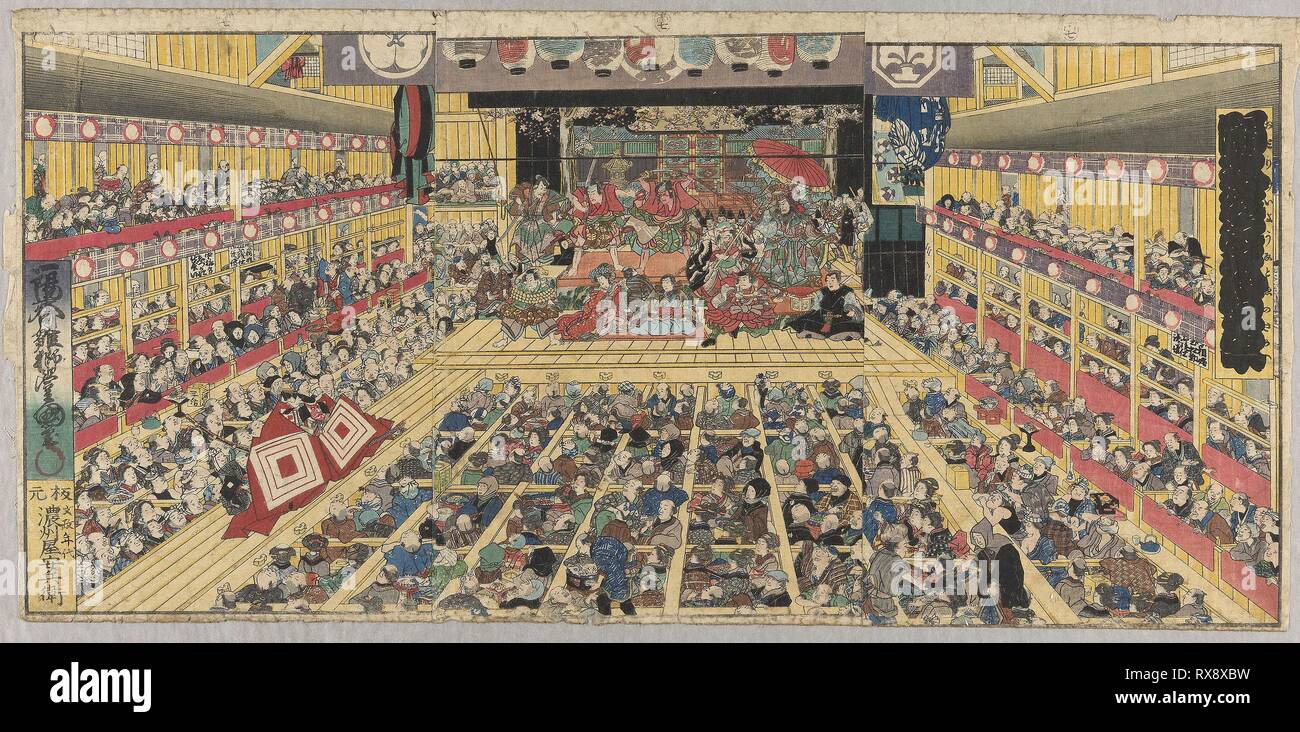 Original Horror Kabuki Woodblock Triptych - Toyokuni III (Kunisada) - Edo Period Original Horror Kabuki Woodblock Triptych - Toyokuni III (Kunisada) - Edo Period