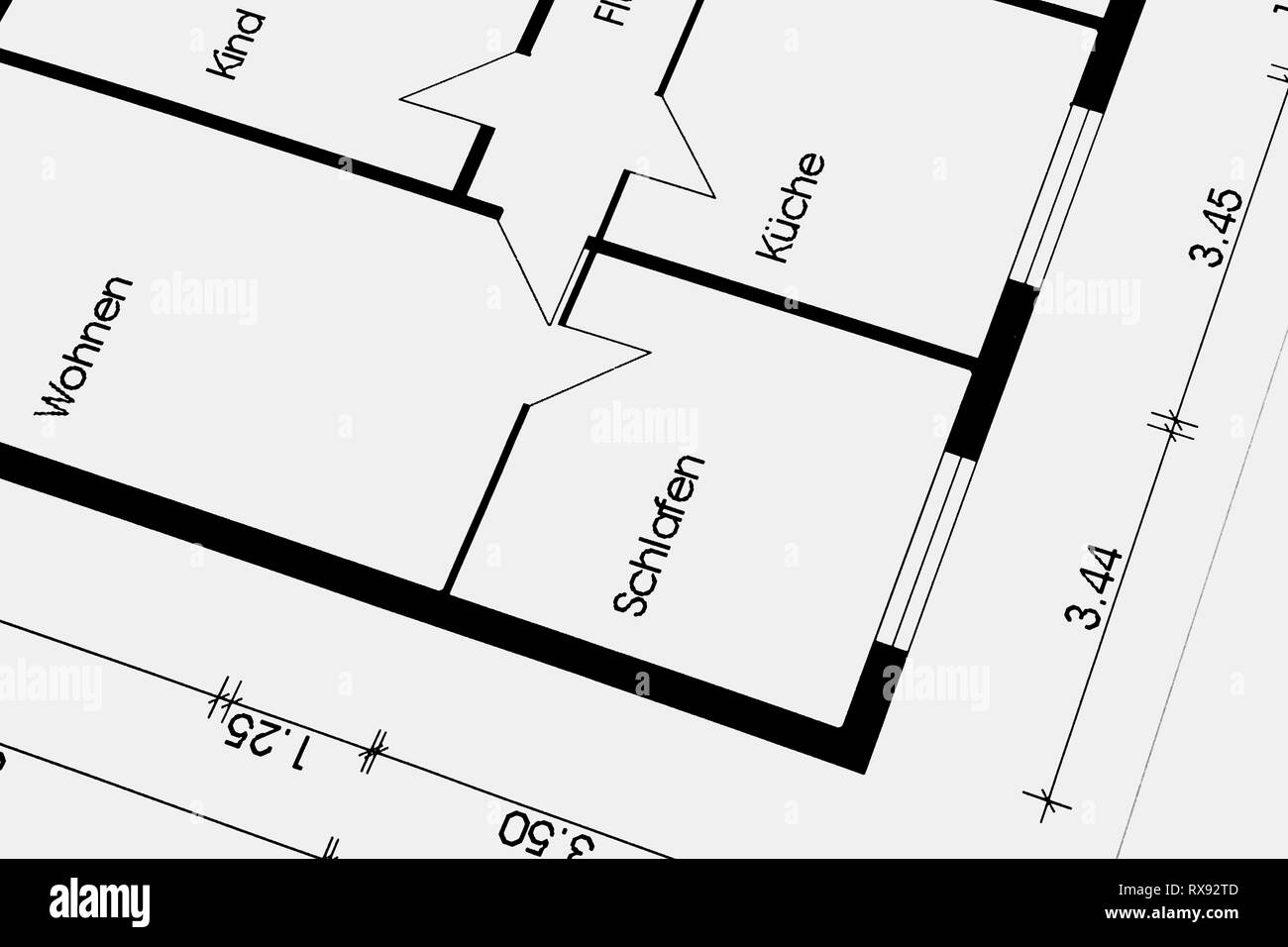 Floor plan of a house in an office Stock Photo