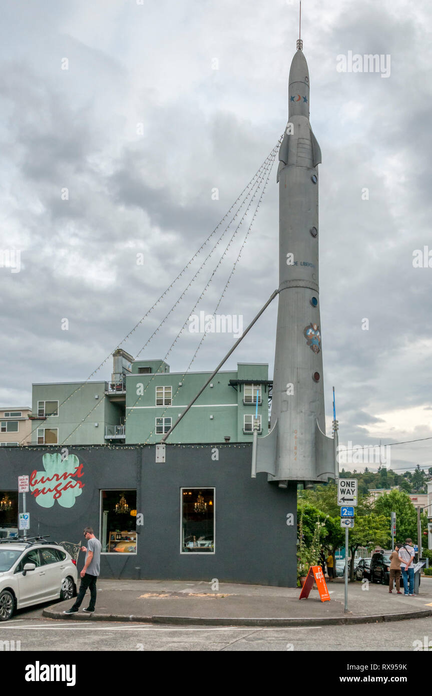 The Fremont Rocket in the Fremont area of Seattle. Stock Photo