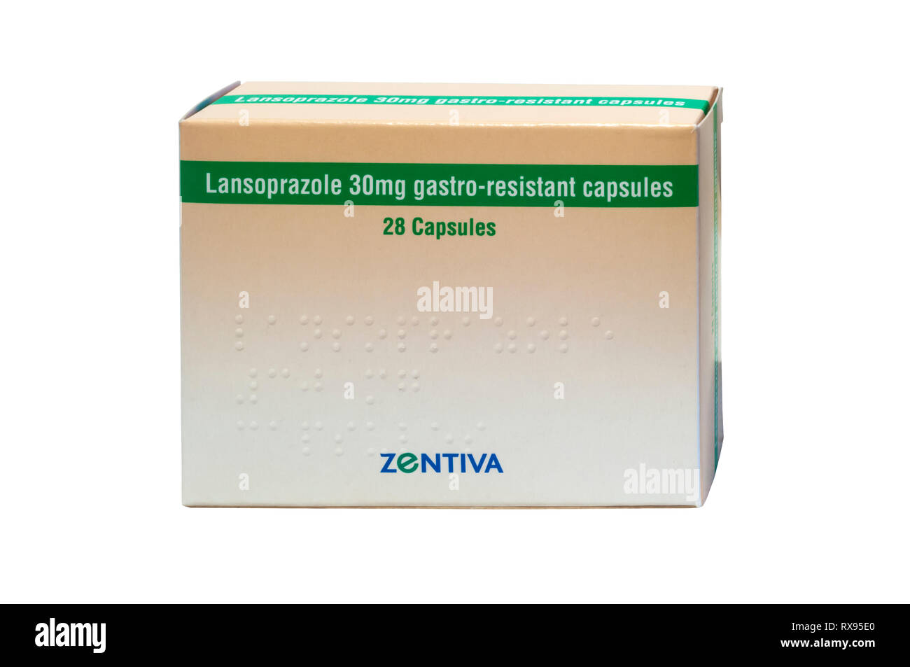 A packet of Zentiva Lansoprazole capsules. Stock Photo