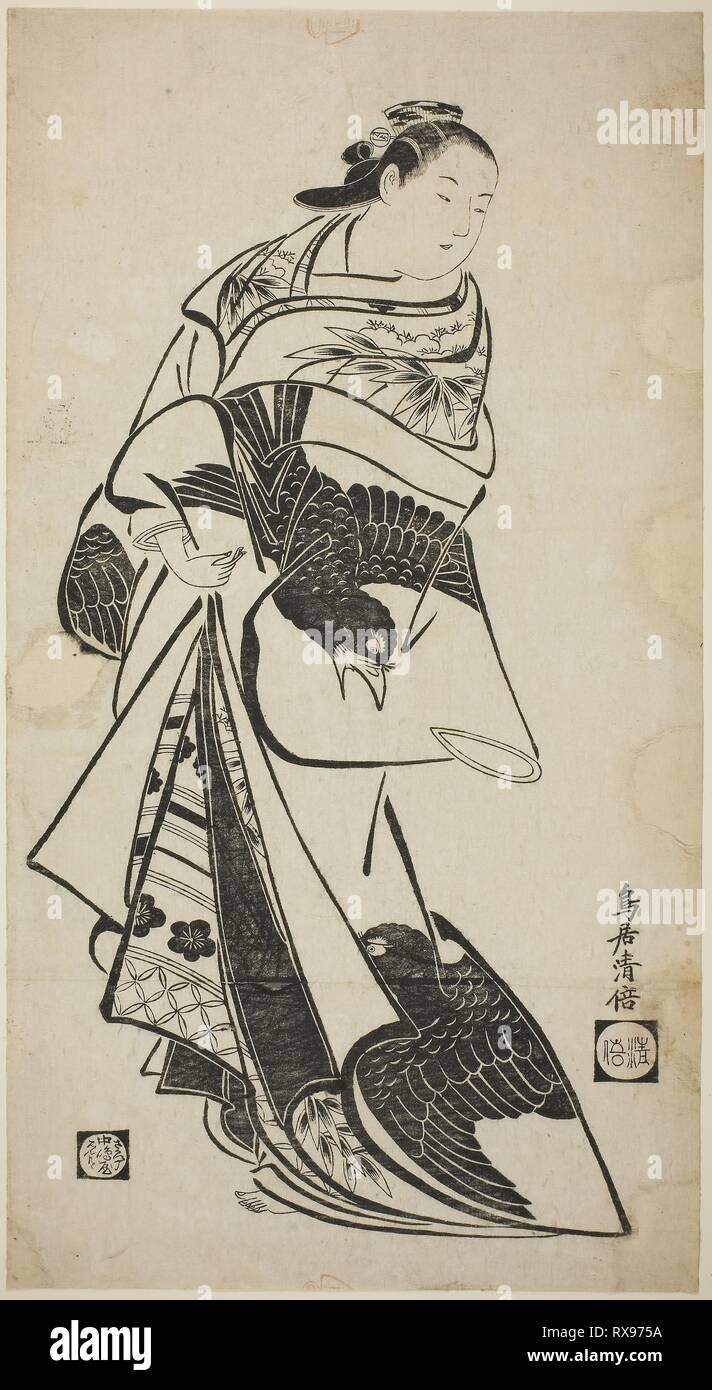 Standing Figure of a Woman. Torii Kiyomasu I; Japanese, active c. 1704-18 (?). Date: 1710-1718. Dimensions: 57.8 x 31.3 cm (22 3/4 x 12 1/2 in.). Woodblock print; o-oban, sumizuri-e. Origin: Japan. Museum: The Chicago Art Institute. Stock Photo