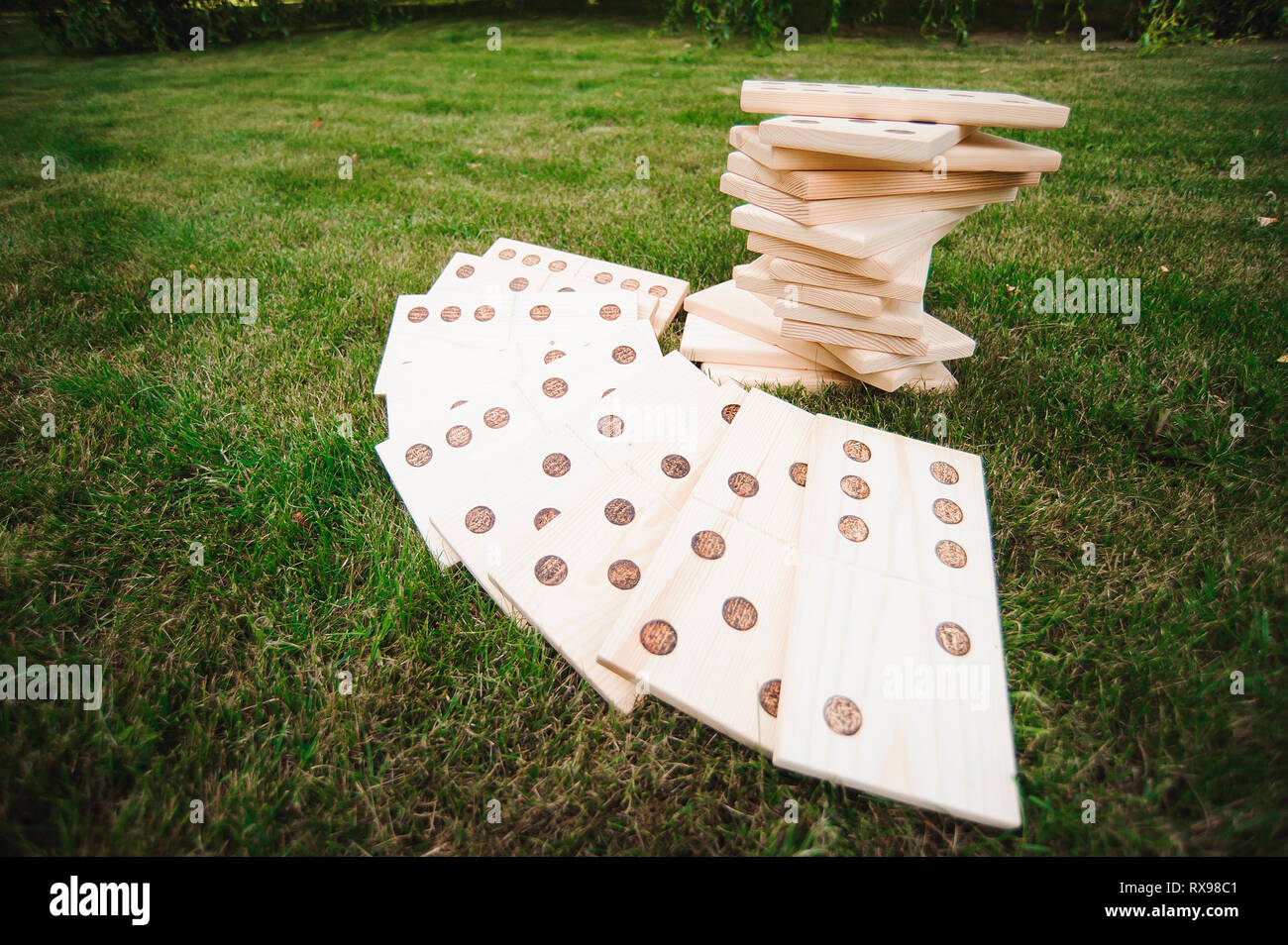 Outdoor games - dominoes, giant outdoor game on green grass Stock Photo ...