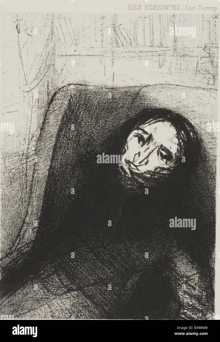 Des Esseintes, Frontispiece for A Rebours by J.K. Huysmans. Odilon Redon; French, 1840-1916. Date: 1888. Dimensions: 128 × 90 mm (image/chine); 416 × 306 mm (sheet). Lithograph in black on light gray China paper laid down on white wove paper. Origin: France. Museum: The Chicago Art Institute. Stock Photo